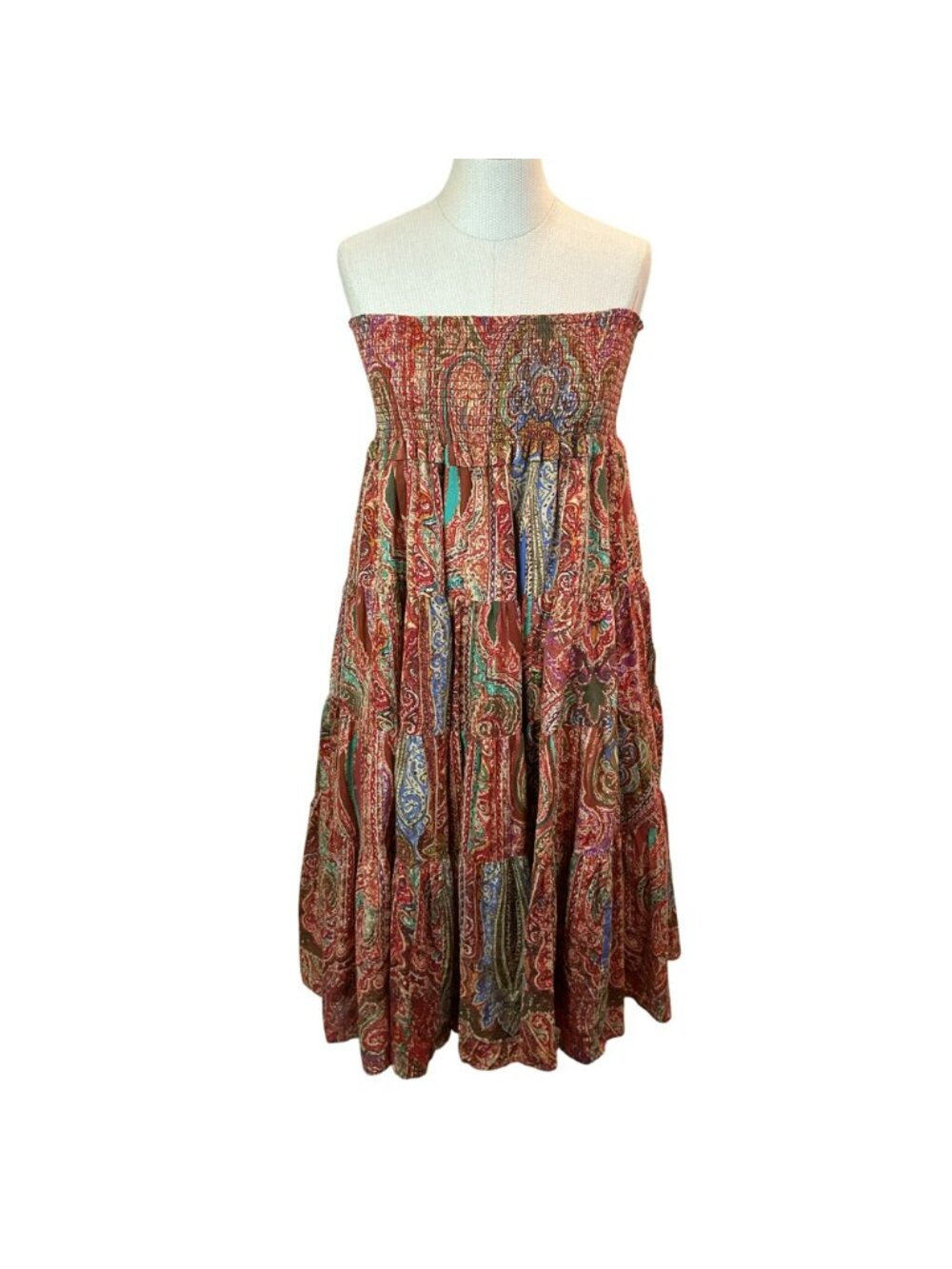 Lauren Ralph Lauren Boho Strapless Maxi Skirt Womens XL Red Paisley Print - Picture 4 of 11